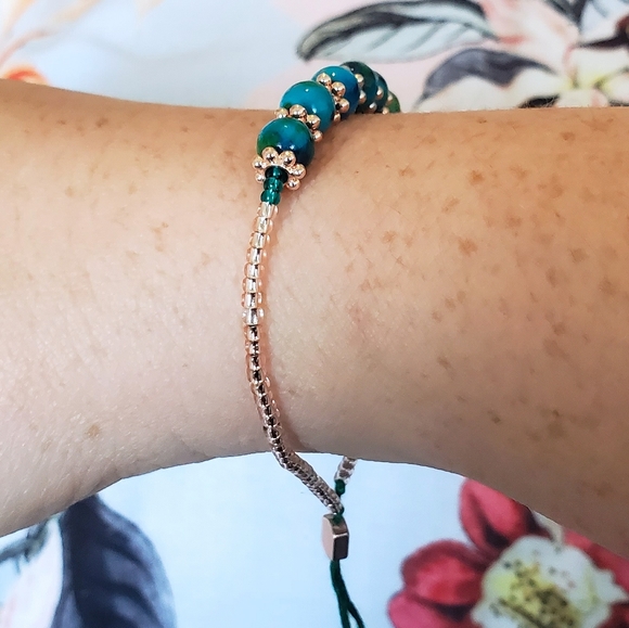 Stone and Beaded Pull String Bracelet Blue / Green - Picture 5 of 9